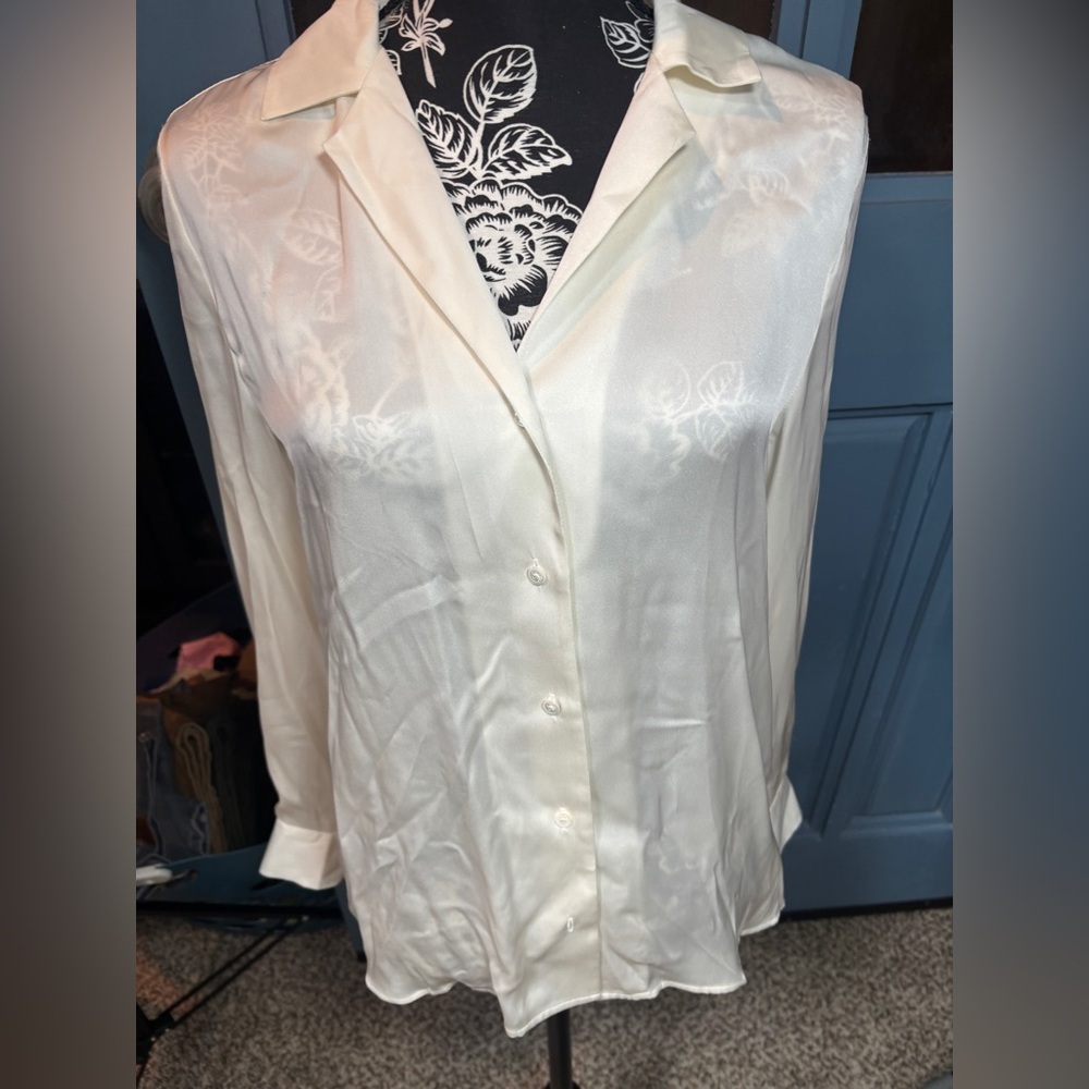 Quince Washable Stretch Silk Notch Collar Blouse / Ivory / M - Picture 9 of 11